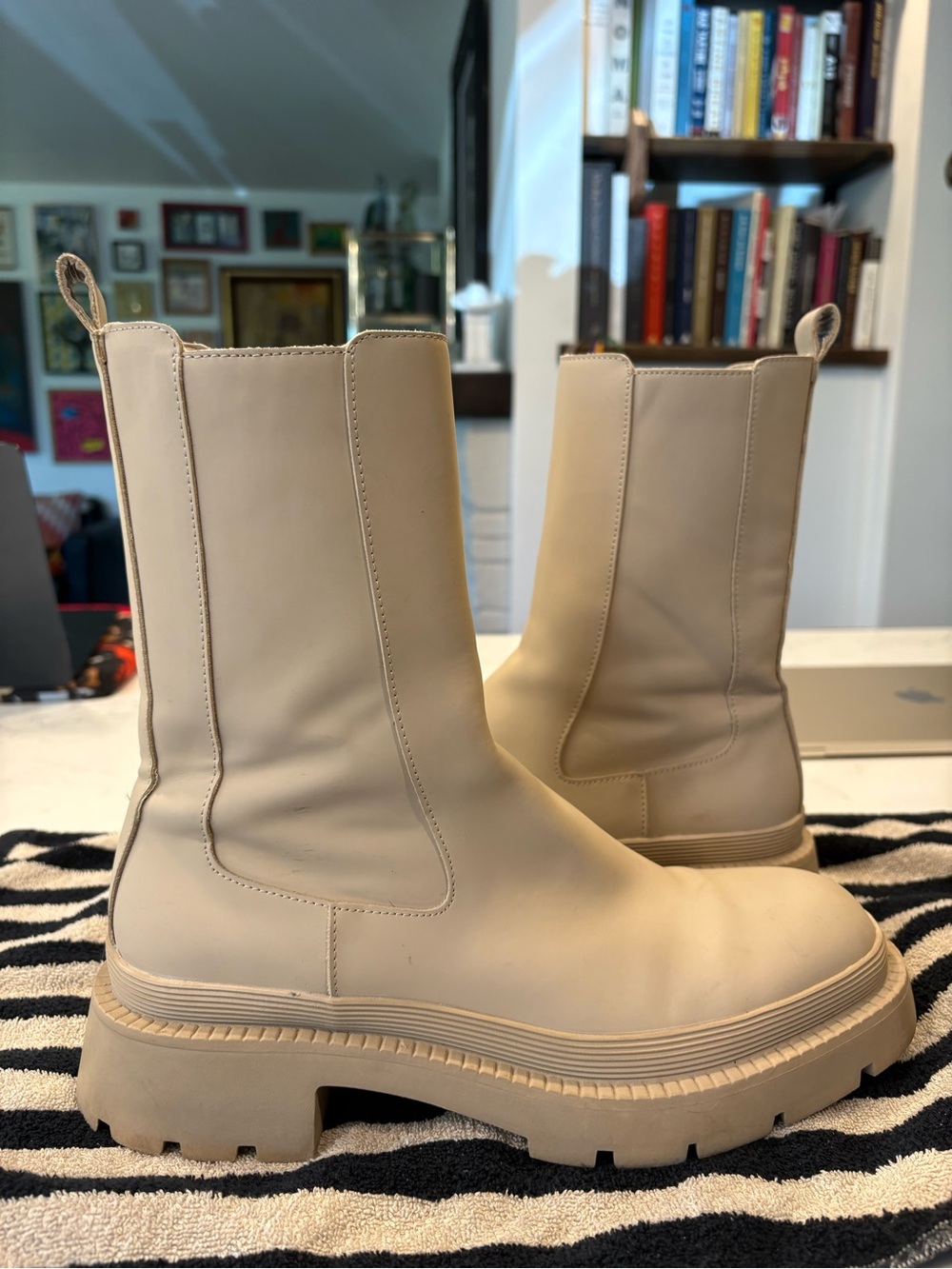 Zara Beige Chelsea Lug-sole Women's Boots 41
